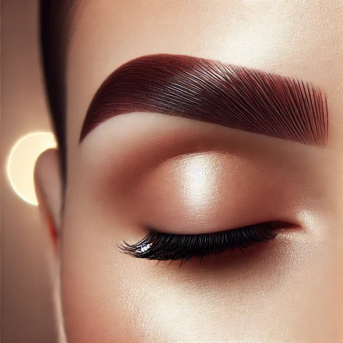 DALL·E 2025-01-06 10.12.20 - A close-up of perfectly styled eyebrows using modern techniques like microblading and lamination. The image features the eyebrow area with smooth, glo
